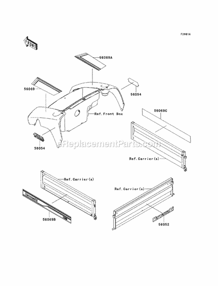 Decals - Blue Diagram and Parts List for KAF400-DBF 2011 Kawasaki 