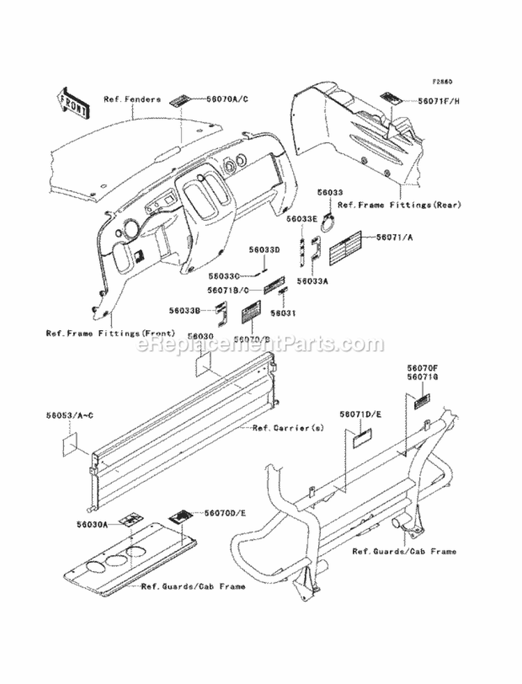 Labels Diagram and Parts List for KAF400-DBF 2011 Kawasaki 