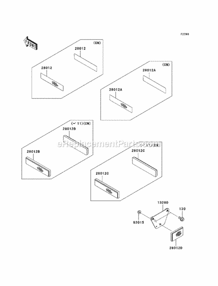 Reflectors Diagram and Parts List for KAF400-DCF 2012 Kawasaki 
