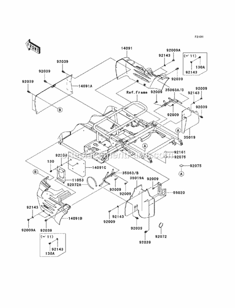 Frame Fittings - Rear Diagram and Parts List for KAF400-DCF 2012 Kawasaki 