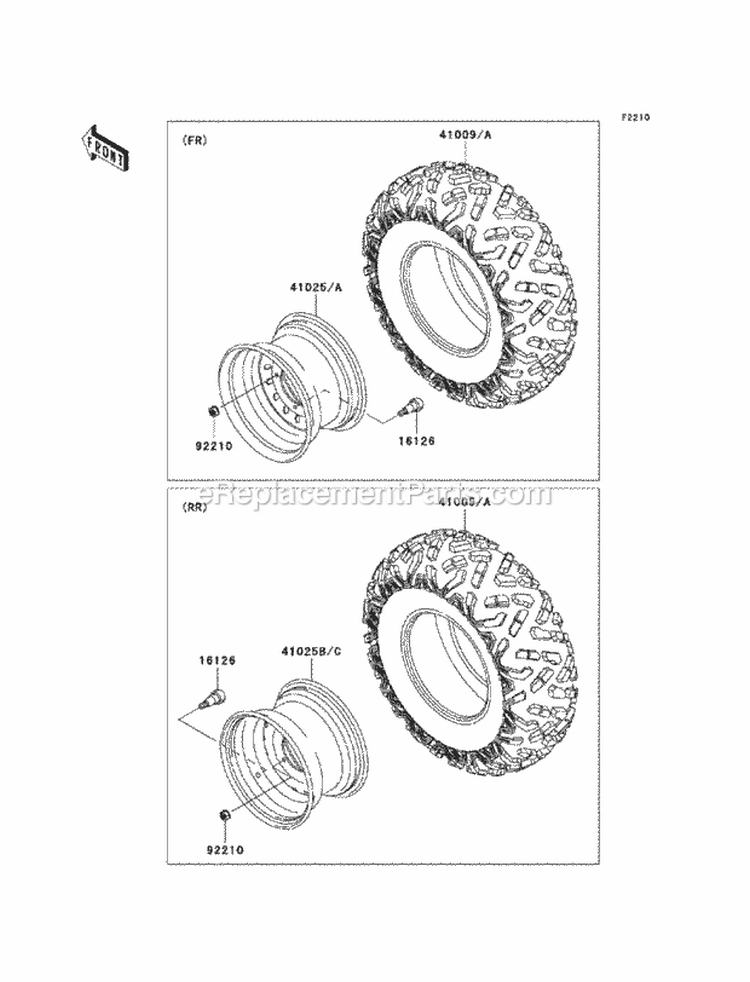 Wheels/Tires Diagram and Parts List for KAF400-DCF 2012 Kawasaki 