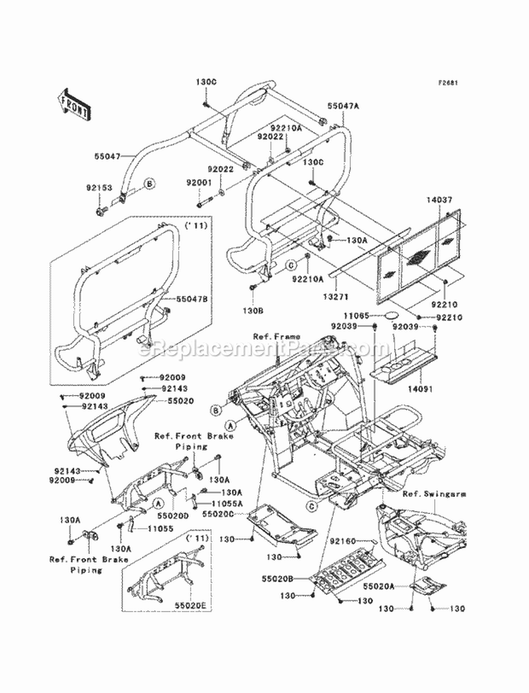 Guards/Cab Frame Diagram and Parts List for KAF400-ECF 2012 Kawasaki 