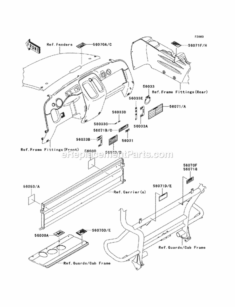Labels Diagram and Parts List for KAF400-EBF 2011 Kawasaki 