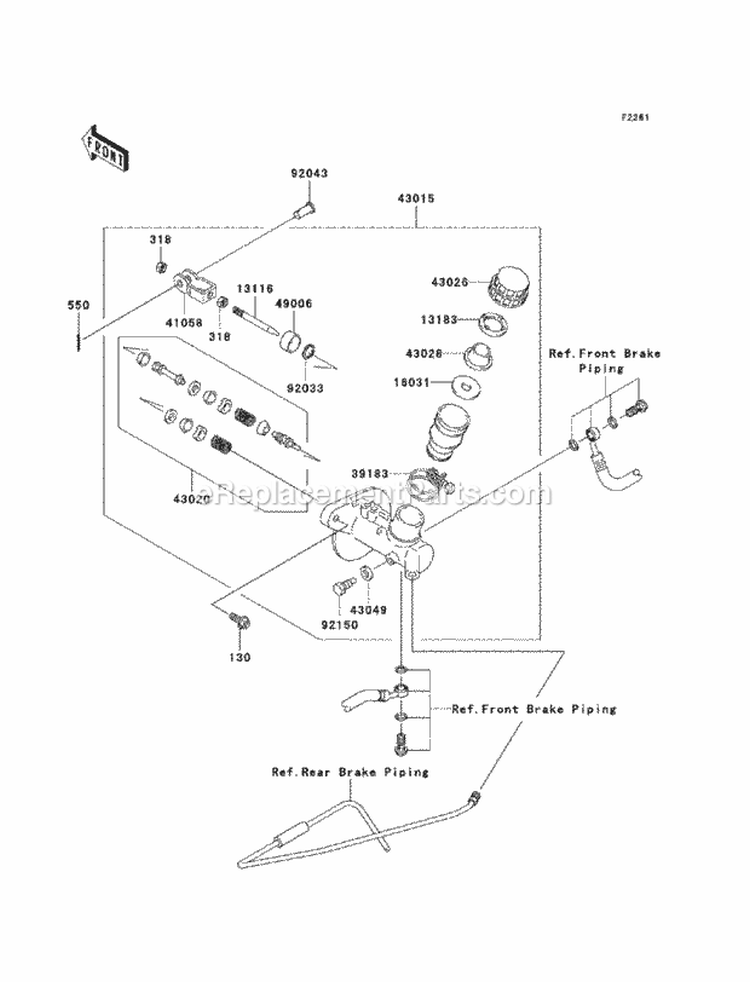 Master Cylinder Diagram and Parts List for KAF400-ABF 2011 Kawasaki 