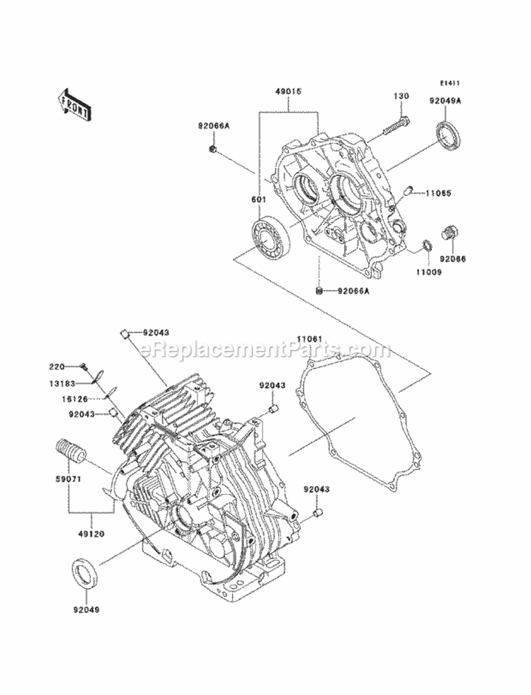 Crankcase Diagram and Parts List for KAF400-A6F 2006 Kawasaki 