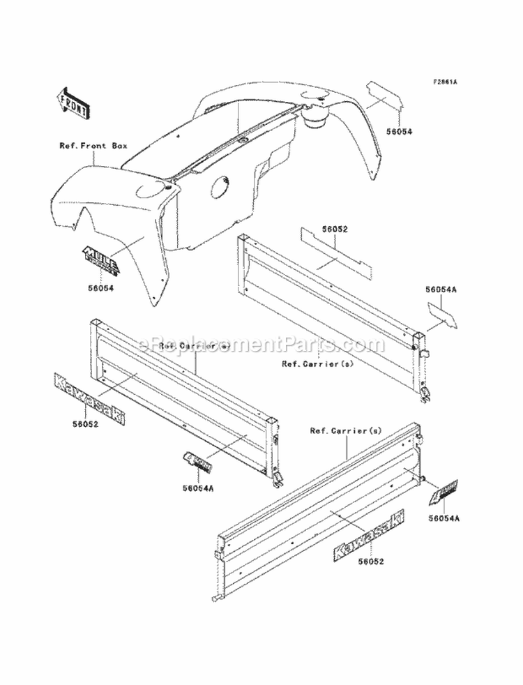 Decals Diagram and Parts List for KAF400-ECF 2012 Kawasaki 