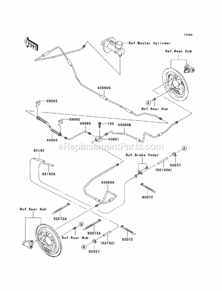 Rear Brake Piping Diagram and Parts List for KAF400-ABF 2011 Kawasaki 