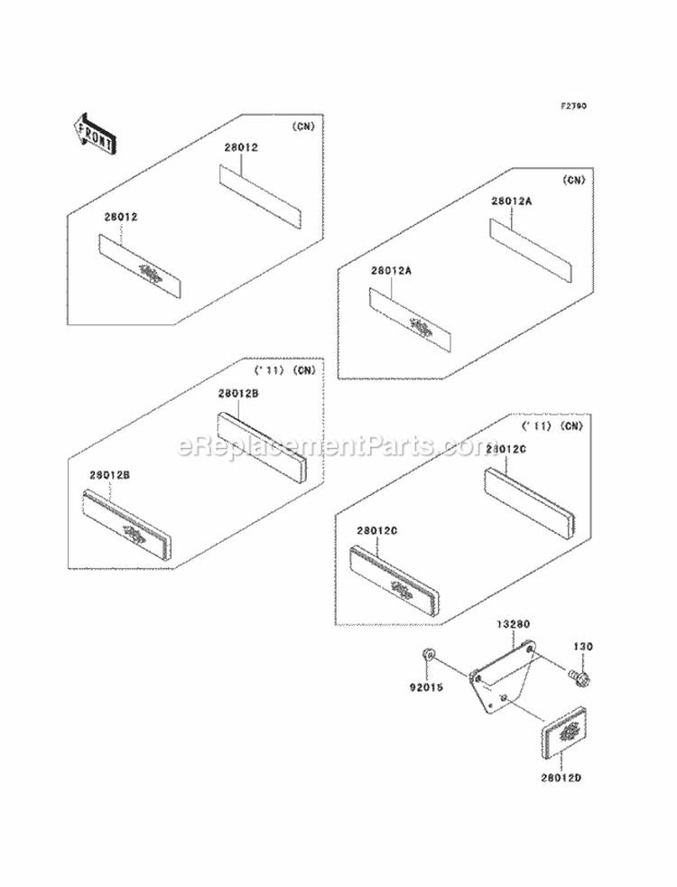 Reflectors Diagram and Parts List for KAF400-ECF 2012 Kawasaki 
