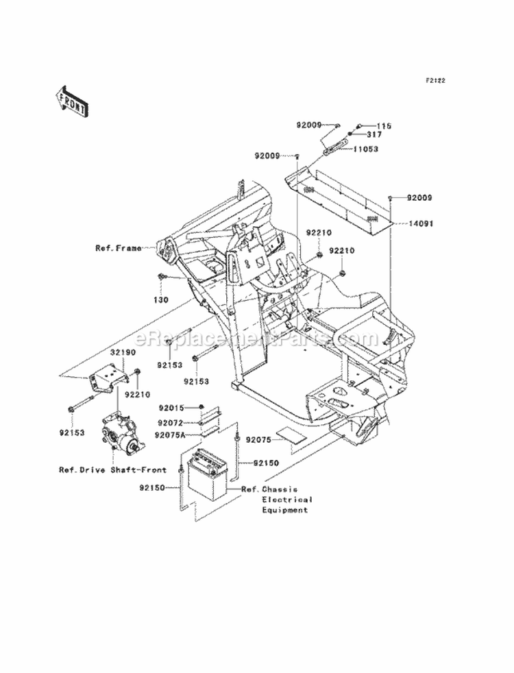 Engine Mount Diagram and Parts List for KAF400-A6F 2006 Kawasaki 