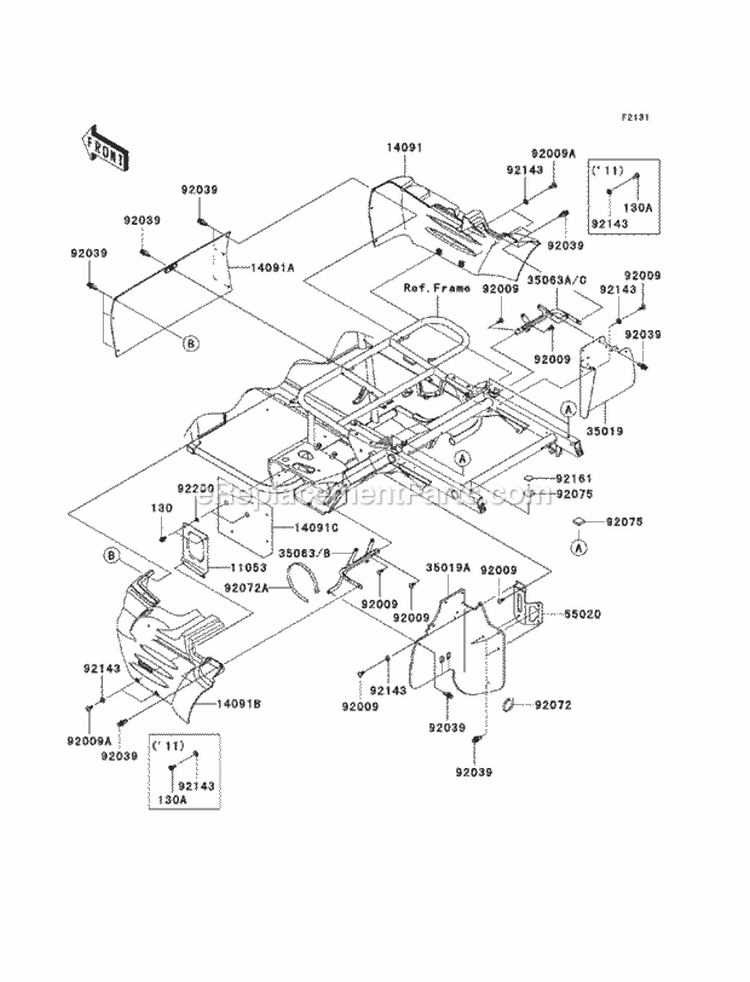 Frame Fittings - Rear Diagram and Parts List for KAF400-ECF 2012 Kawasaki 