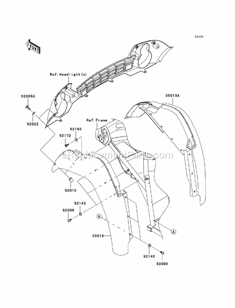 Front Fenders Diagram and Parts List for KAF400-A6F 2006 Kawasaki 