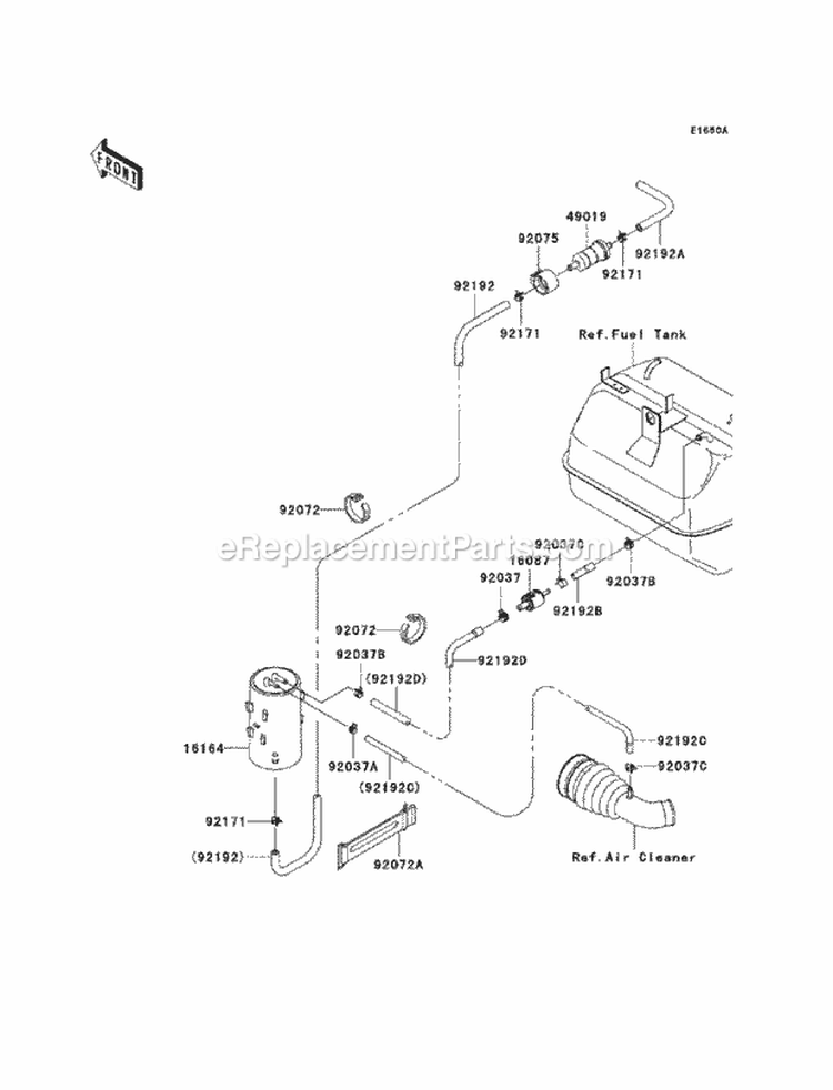 Fuel Evaporative System Diagram and Parts List for KAF400-ACF 2012 Kawasaki 