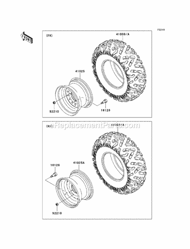 Wheels/Tires Diagram and Parts List for KAF400-ECF 2012 Kawasaki 