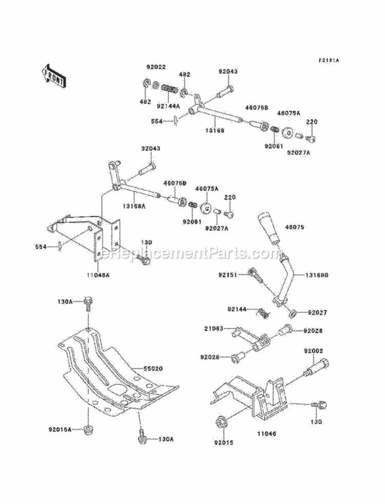 Frame Fittings Lever Diagram and Parts List for KAF620-A5  Kawasaki 