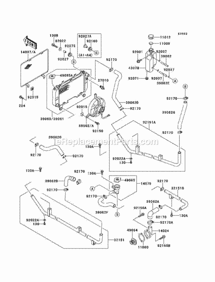 Radiator Diagram and Parts List for KAF620-A5  Kawasaki 