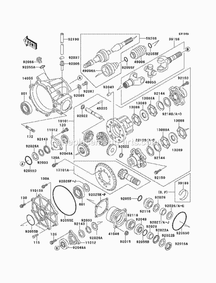 Drive Shaft-Front Diagram and Parts List for KAF620-A5  Kawasaki 