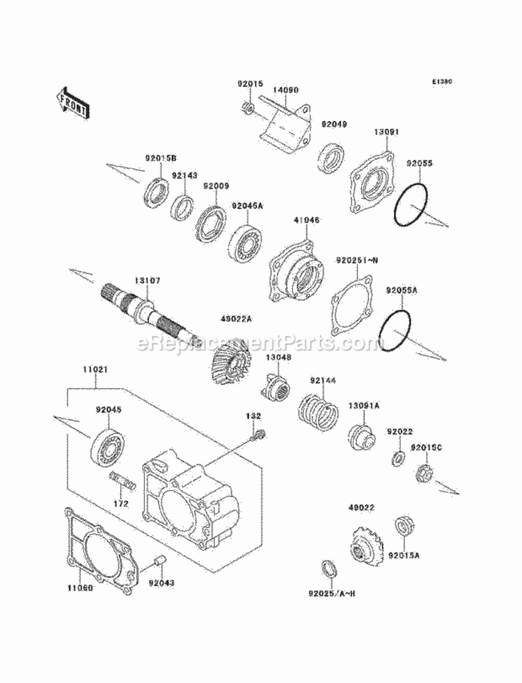 Bevel Gear Case Diagram and Parts List for KAF620-A6  Kawasaki 