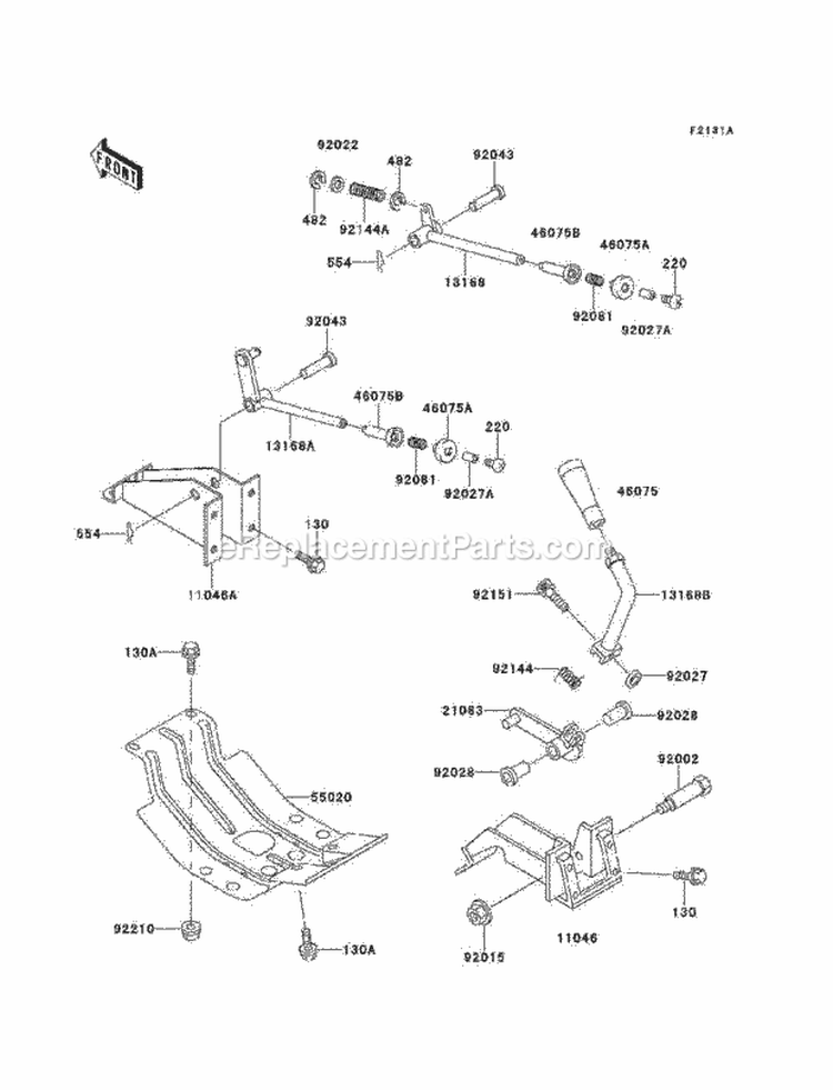 Frame Fittings Lever Diagram and Parts List for KAF620-A6  Kawasaki 