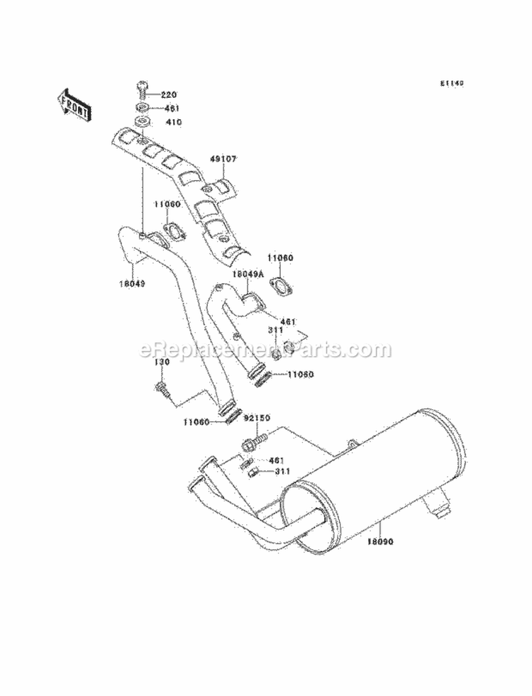 Mufflers Diagram and Parts List for KAF620-A6  Kawasaki 
