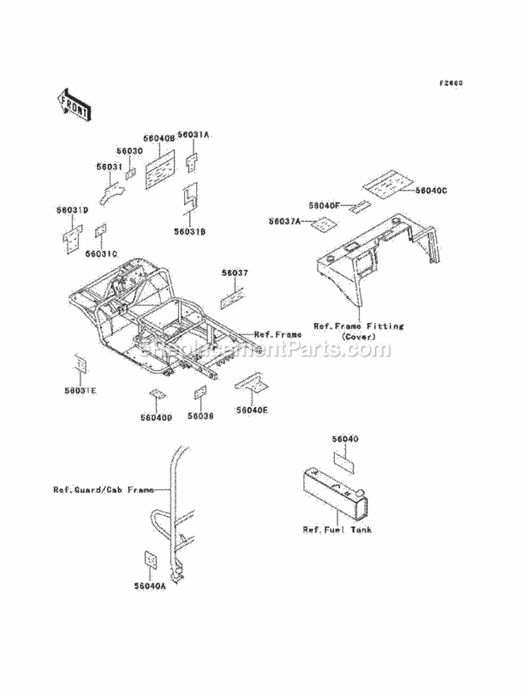 Labels Diagram and Parts List for KAF620-B5  Kawasaki 