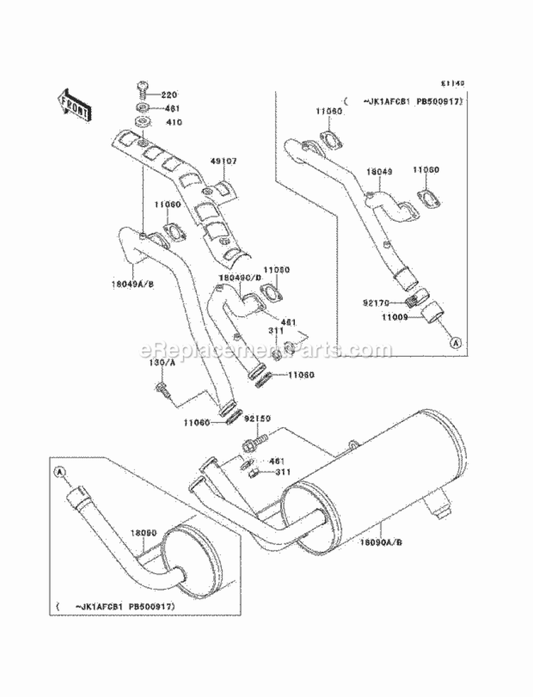 Mufflers Diagram and Parts List for KAF620-B5  Kawasaki 