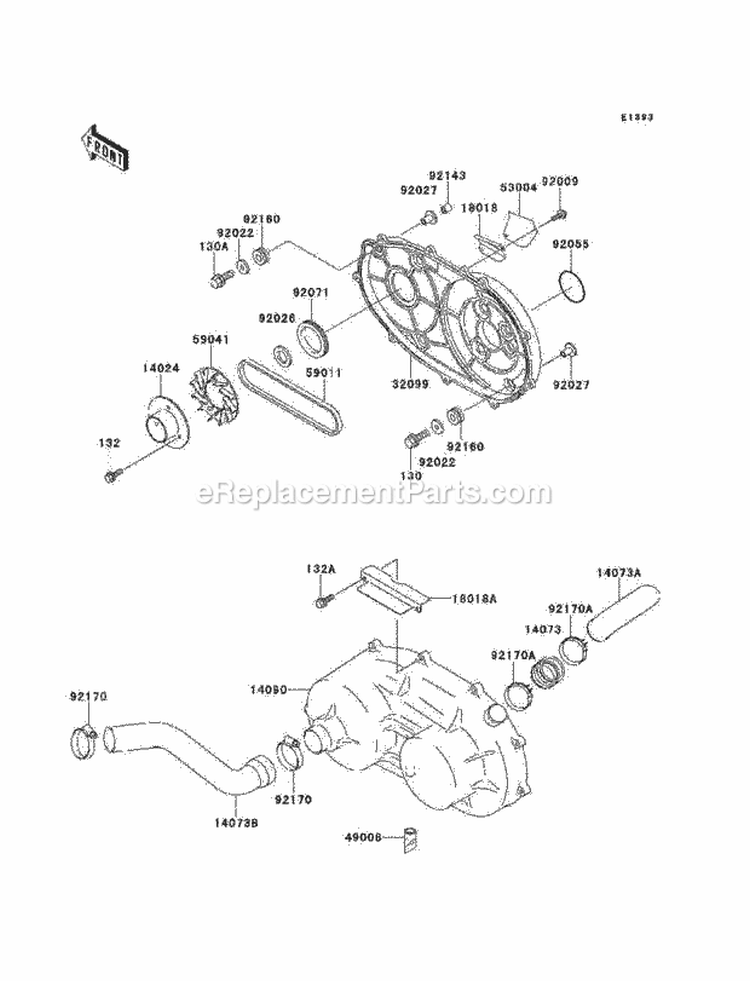 Converter Cover/Drive Belt Diagram and Parts List for KAF620-B5  Kawasaki 