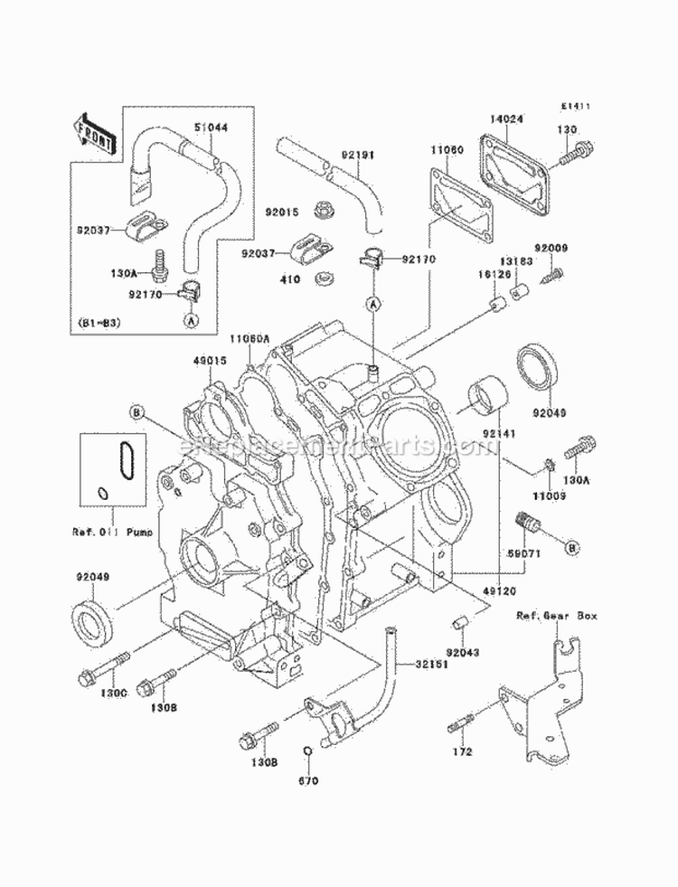 Crankcase Diagram and Parts List for KAF620-B5  Kawasaki 