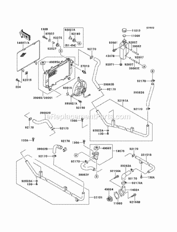Radiator Diagram and Parts List for KAF620-B5  Kawasaki 