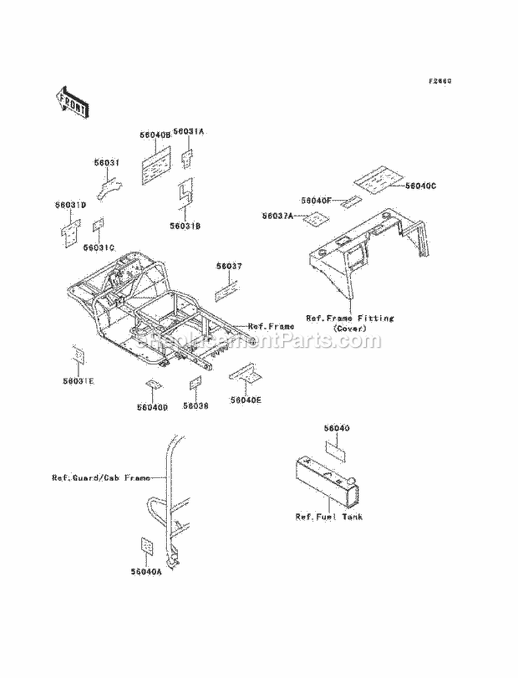 Labels Diagram and Parts List for KAF620-B6  Kawasaki 