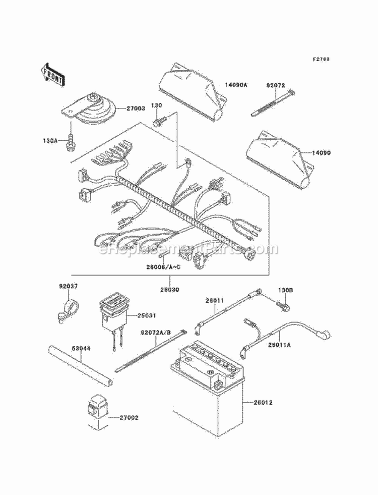 Chassis Electrical Equipment Diagram and Parts List for KAF620-B6  Kawasaki 