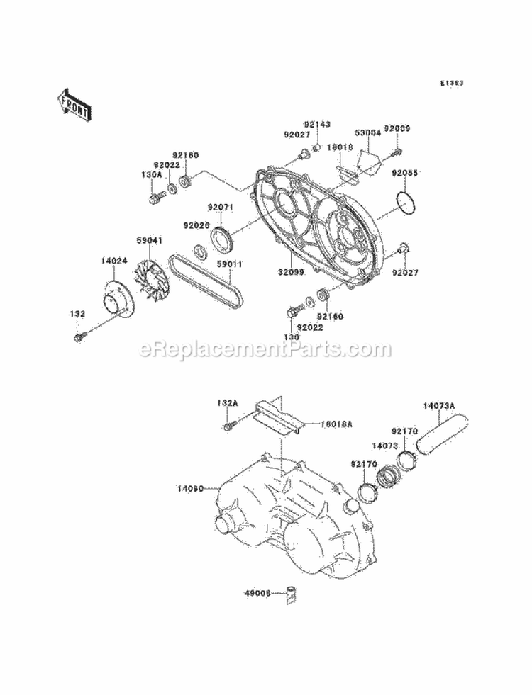 Converter Cover/Drive Belt Diagram and Parts List for KAF620-B6  Kawasaki 