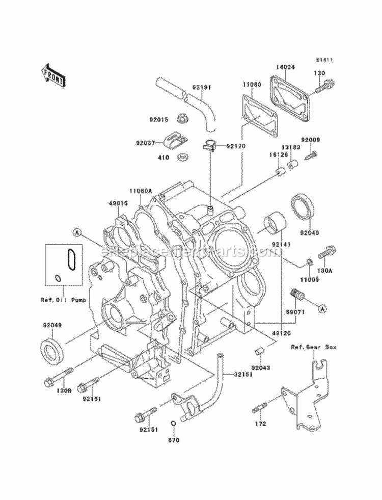 Crankcase Diagram and Parts List for KAF620-B6  Kawasaki 