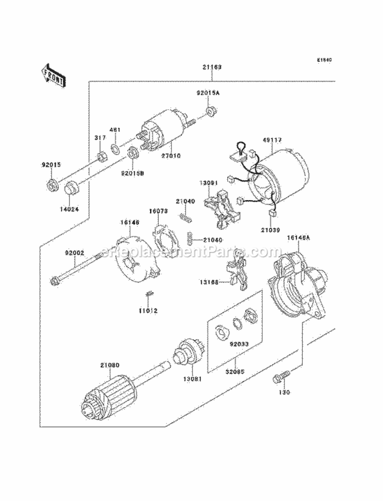 Starter Motor Diagram and Parts List for KAF620-B2  Kawasaki 