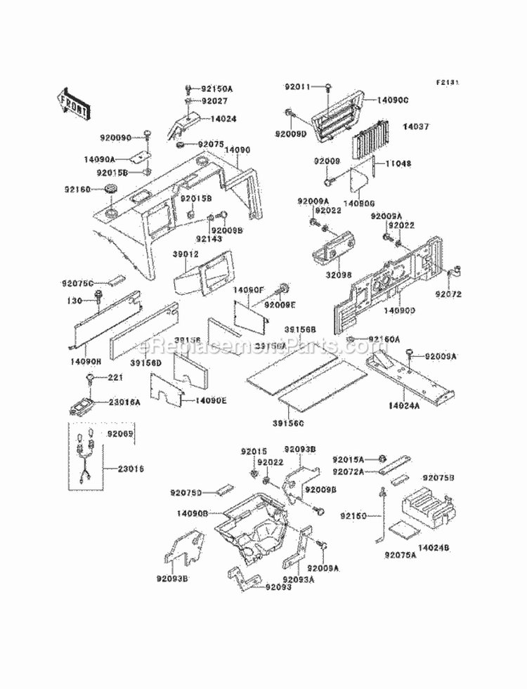 Frame Fittings Cover Diagram and Parts List for KAF620-B6  Kawasaki 