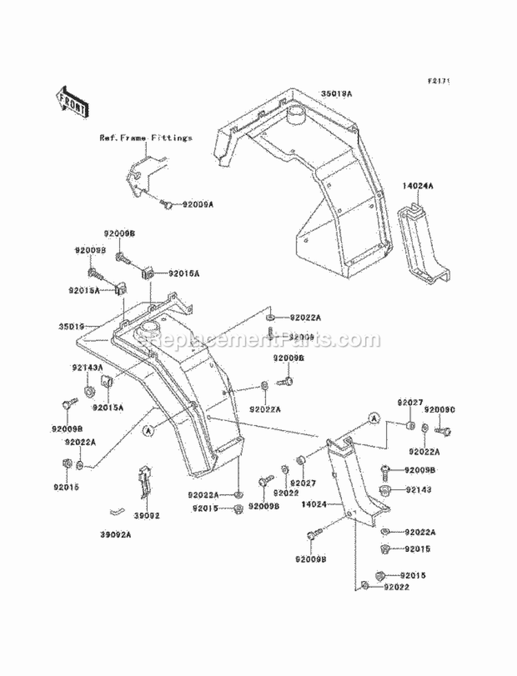 Front Fenders Diagram and Parts List for KAF620-B6  Kawasaki 