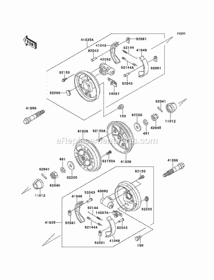 Front Hubs/Brakes Diagram and Parts List for KAF620-B6  Kawasaki 