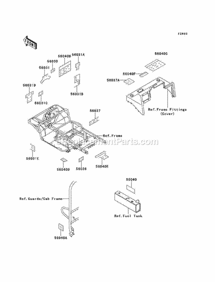 Labels Diagram and Parts List for KAF620-C5  Kawasaki 