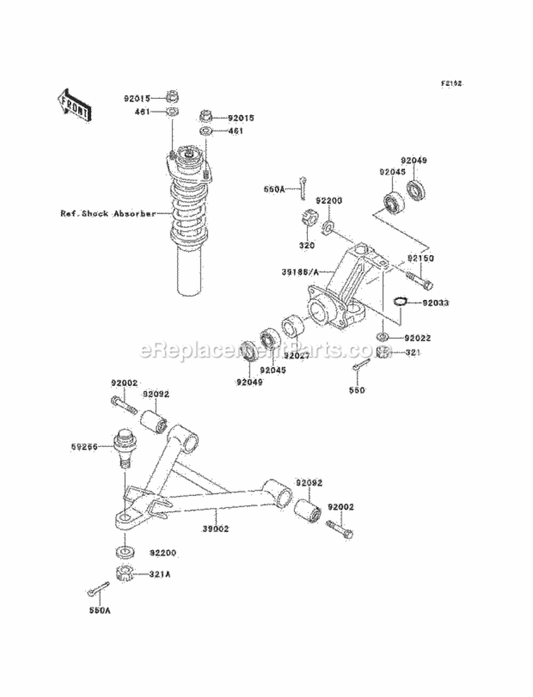 Front Suspension Diagram and Parts List for KAF620-B2  Kawasaki 