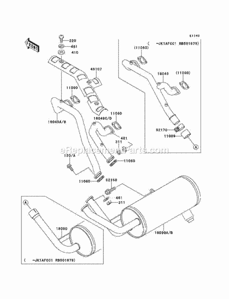 Mufflers Diagram and Parts List for KAF620-B2  Kawasaki 