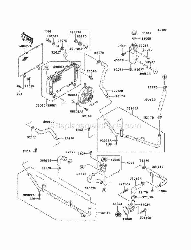 Radiator Diagram and Parts List for KAF620-C5  Kawasaki 
