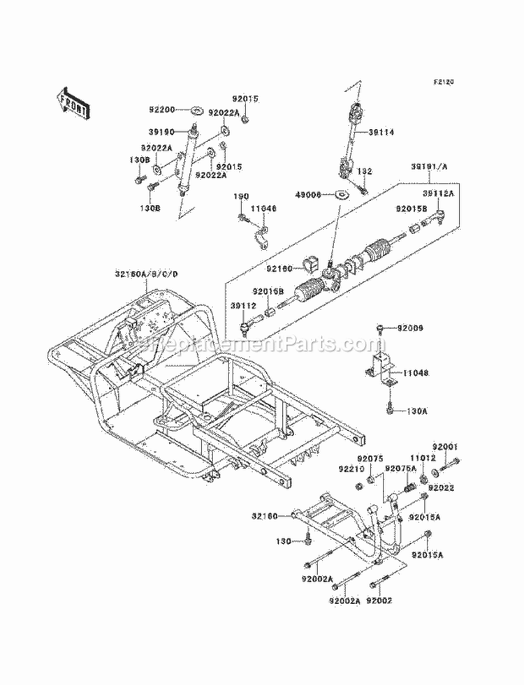 Frame Diagram and Parts List for KAF620-C4  Kawasaki 