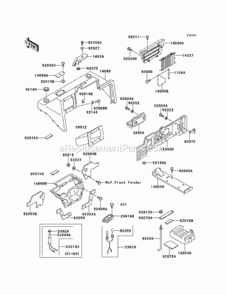 Frame Fittings Diagram and Parts List for KAF620-C5  Kawasaki 