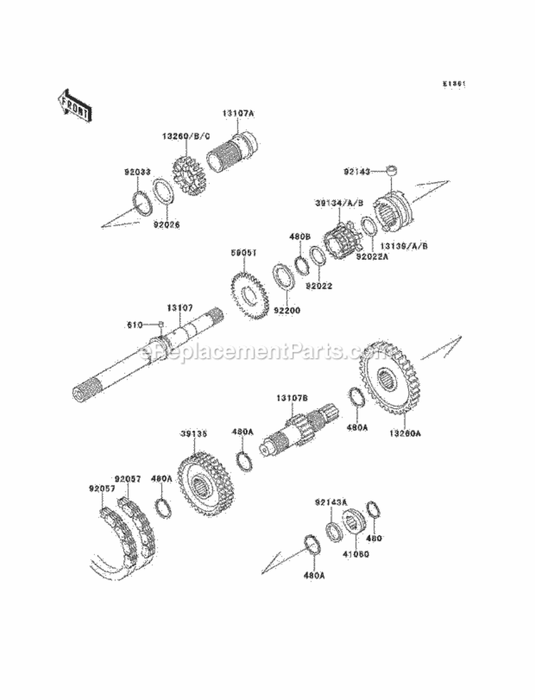 Transmission Diagram and Parts List for KAF620-B2  Kawasaki 