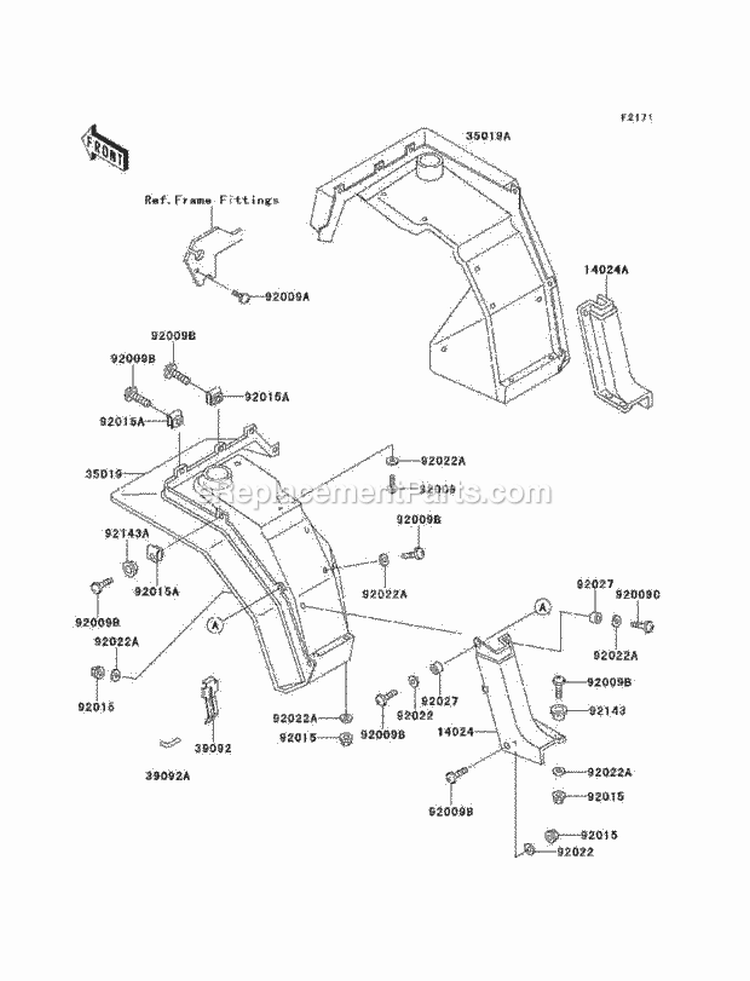 Front Fenders Diagram and Parts List for KAF620-B2  Kawasaki 