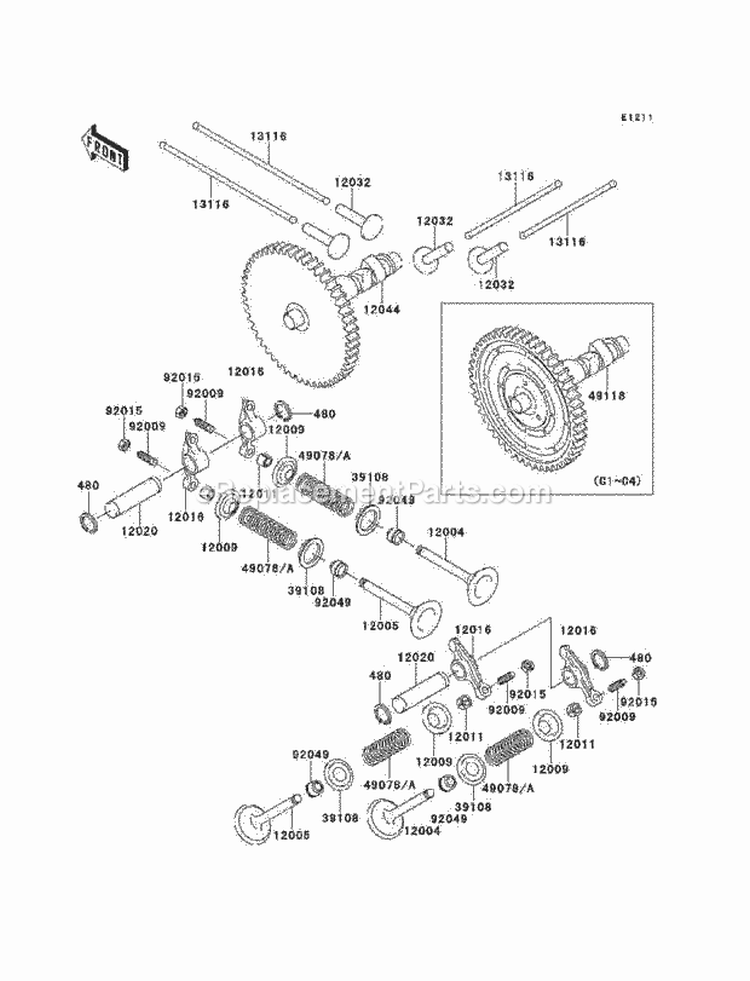 Valves/Camshafts Diagram and Parts List for KAF620-C5  Kawasaki 