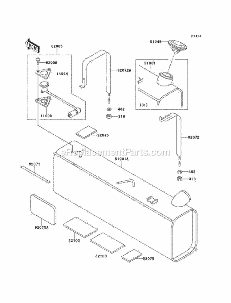 Fuel Tank Diagram and Parts List for KAF620-B2  Kawasaki 