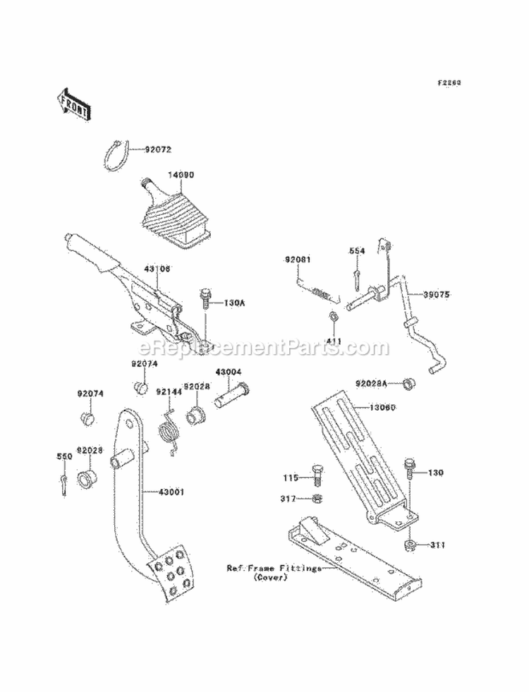 Brake Pedal/Throttle Lever Diagram and Parts List for KAF620-B6  Kawasaki 