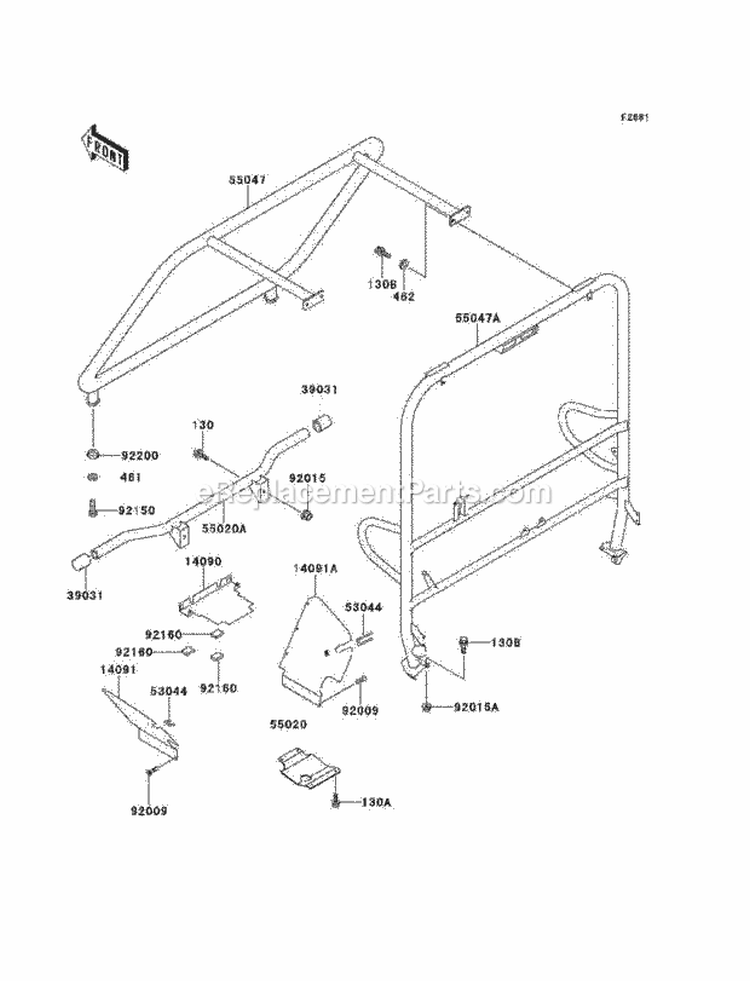 Guards/Cab Frame Diagram and Parts List for KAF620-C6  Kawasaki 