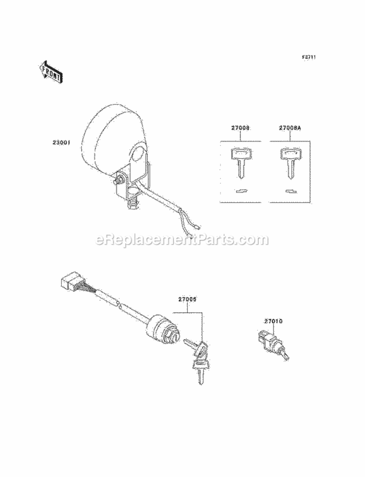 Headlights/Ignition Switch Diagram and Parts List for KAF620-A3  Kawasaki 