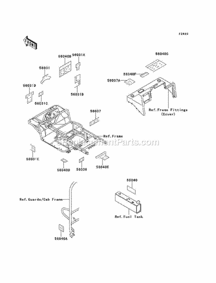 Labels Diagram and Parts List for KAF620-C6  Kawasaki 